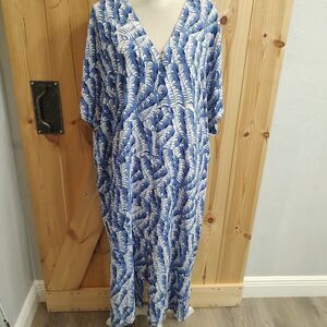 Women's Size Large Blue & White by Lindex Long Flowy Dress Cooling Material‎